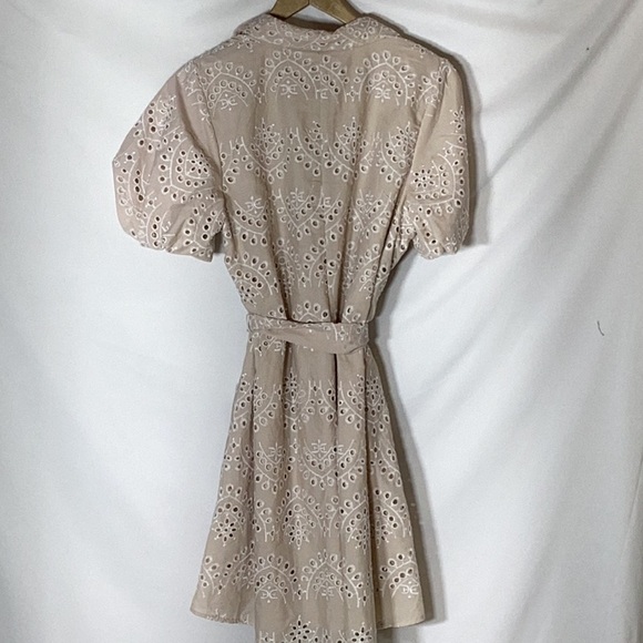 NWT SAM EDELMAN Schiffli Mini Shirtdress Puff Sleeve Eyelet Size 14 - Picture 9 of 13